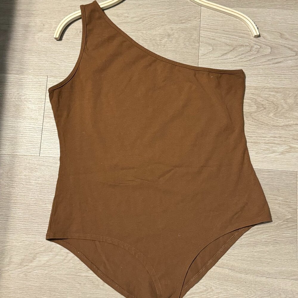 Brown One Shoulder Tank Top Bodysuit